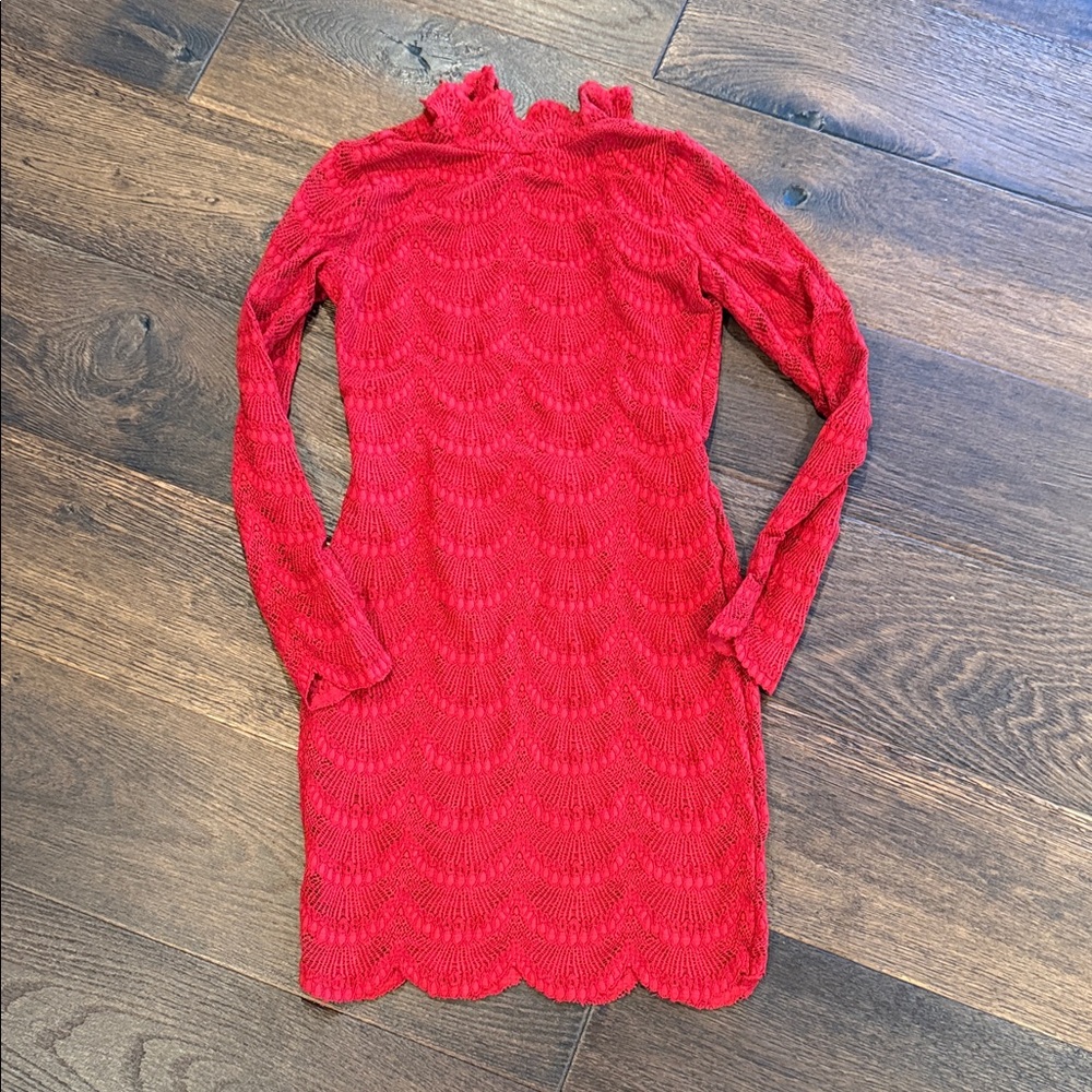 Red Long Sleeve Lace Dress